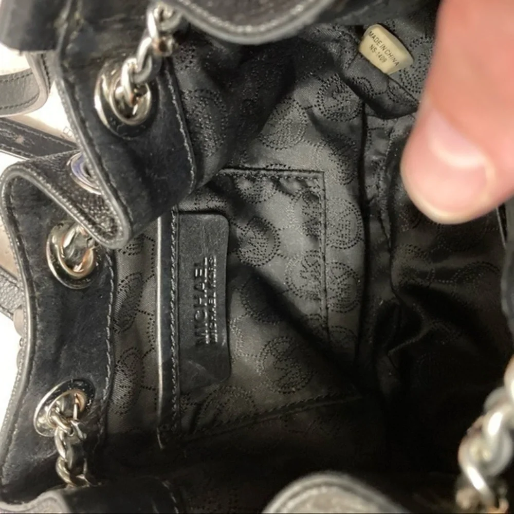 Michael kors signature mk black gray drawstring mini bucket bag rare